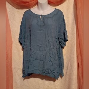 🛍️ BUNDLE ONLY 🛍️Anthony Richards Dusty Blue Embroidered Peasant Top